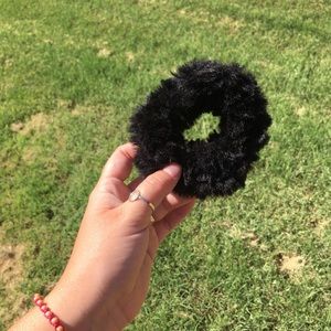 Fuzzy black scrunchie